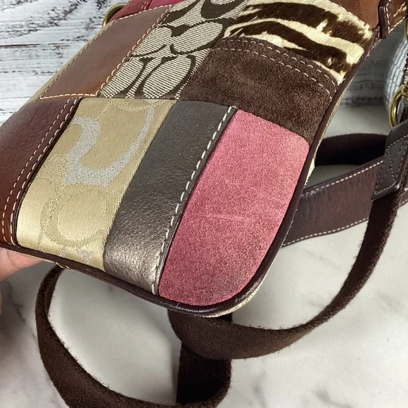 Coach Patchwork Leather Crossbody Bag in Brown, Pink, and Gold Fall Shoulder Pur - Picture 13 of 14